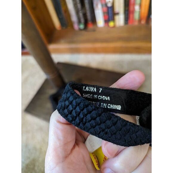 JEFFREY Campbell black suede lelaine snakeskin embossed chunky heel sandals sz 7 - Picture 4 of 5